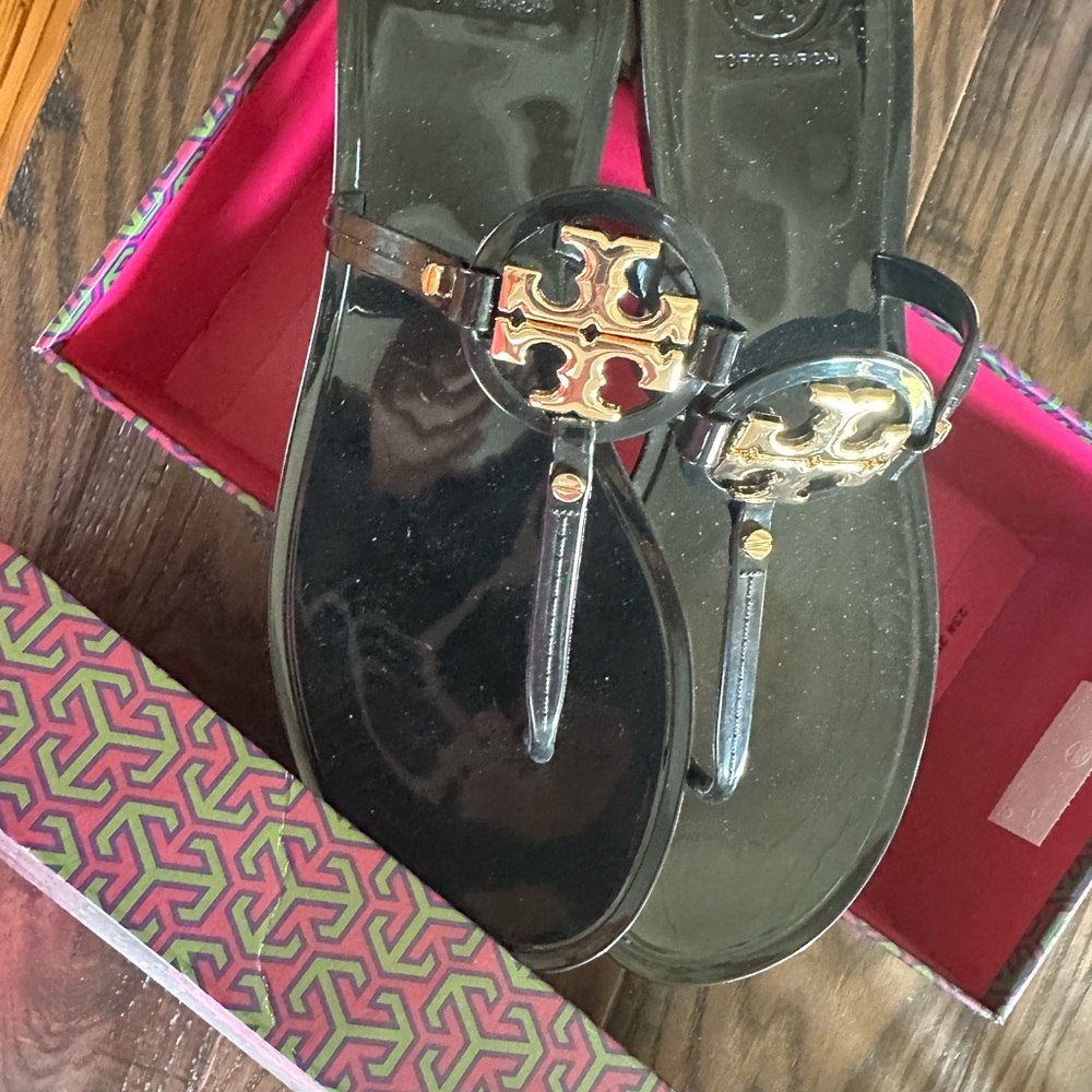 Tory Burch Black and Gold Sandals